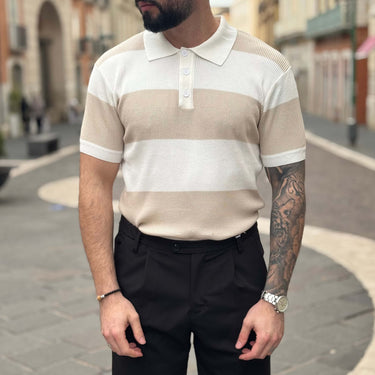 Polo in maglia a strisce beige 3.0 - FLAG STORE